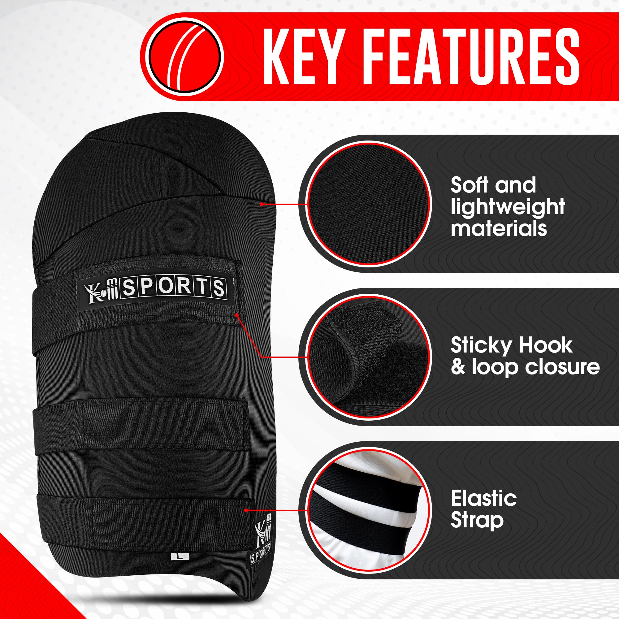 High-density foam padding of KM SPORTS lightweight cricket thigh pad