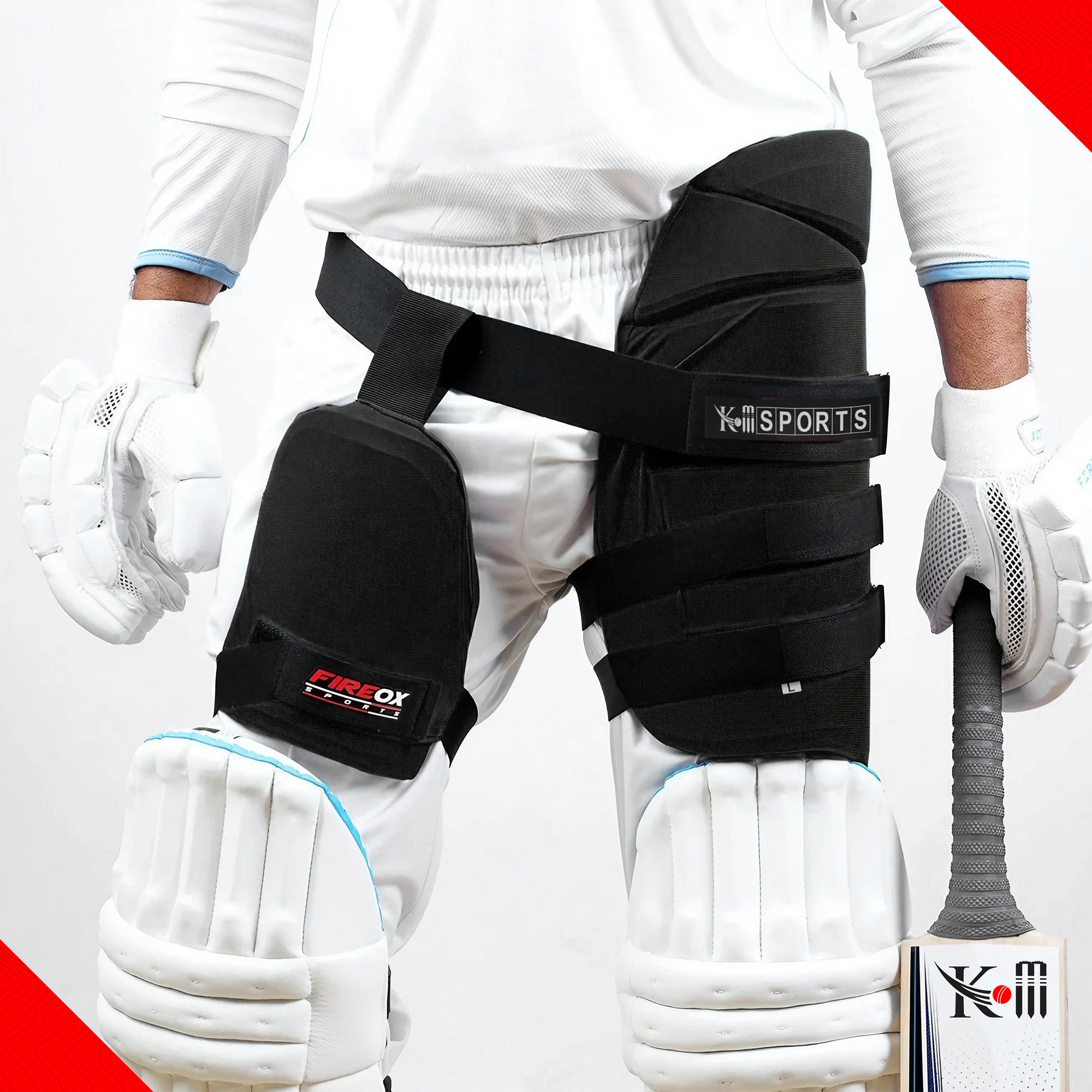 KM SPORTS thigh pad with packaging – best cricket thigh pad online UAE, UK, USA
