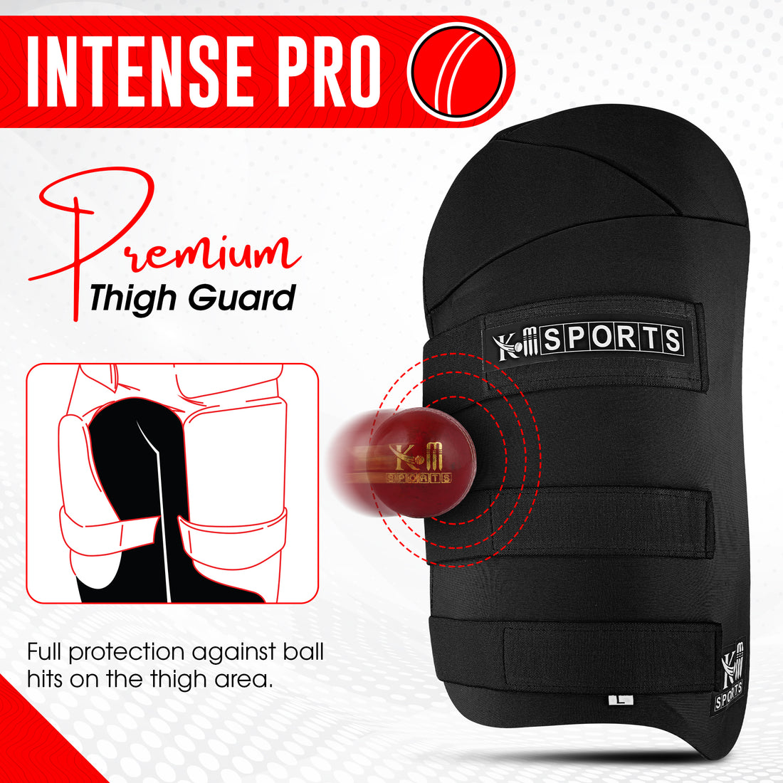 High-density foam padding of KM SPORTS lightweight cricket thigh pad