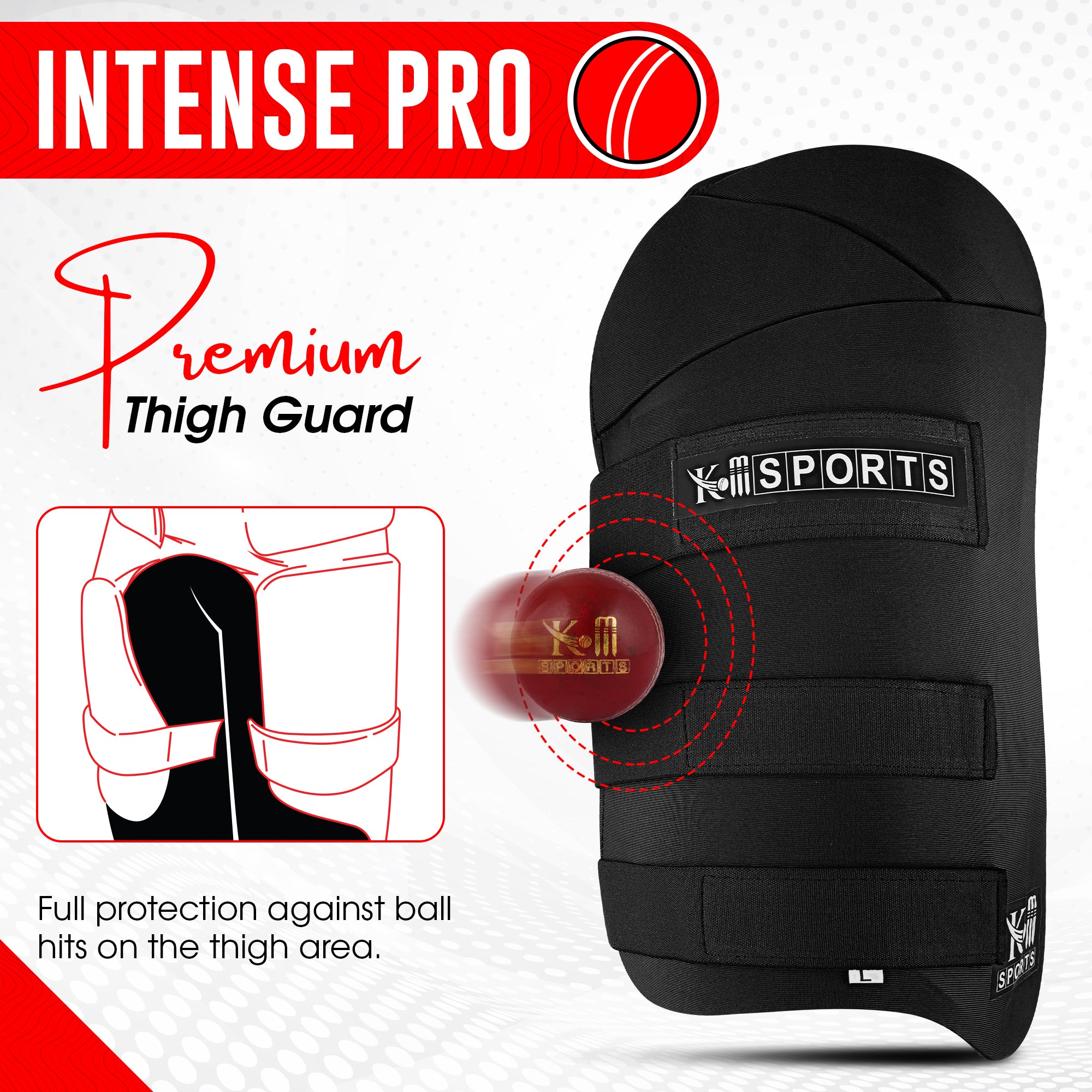 High-density foam padding of KM SPORTS lightweight cricket thigh pad