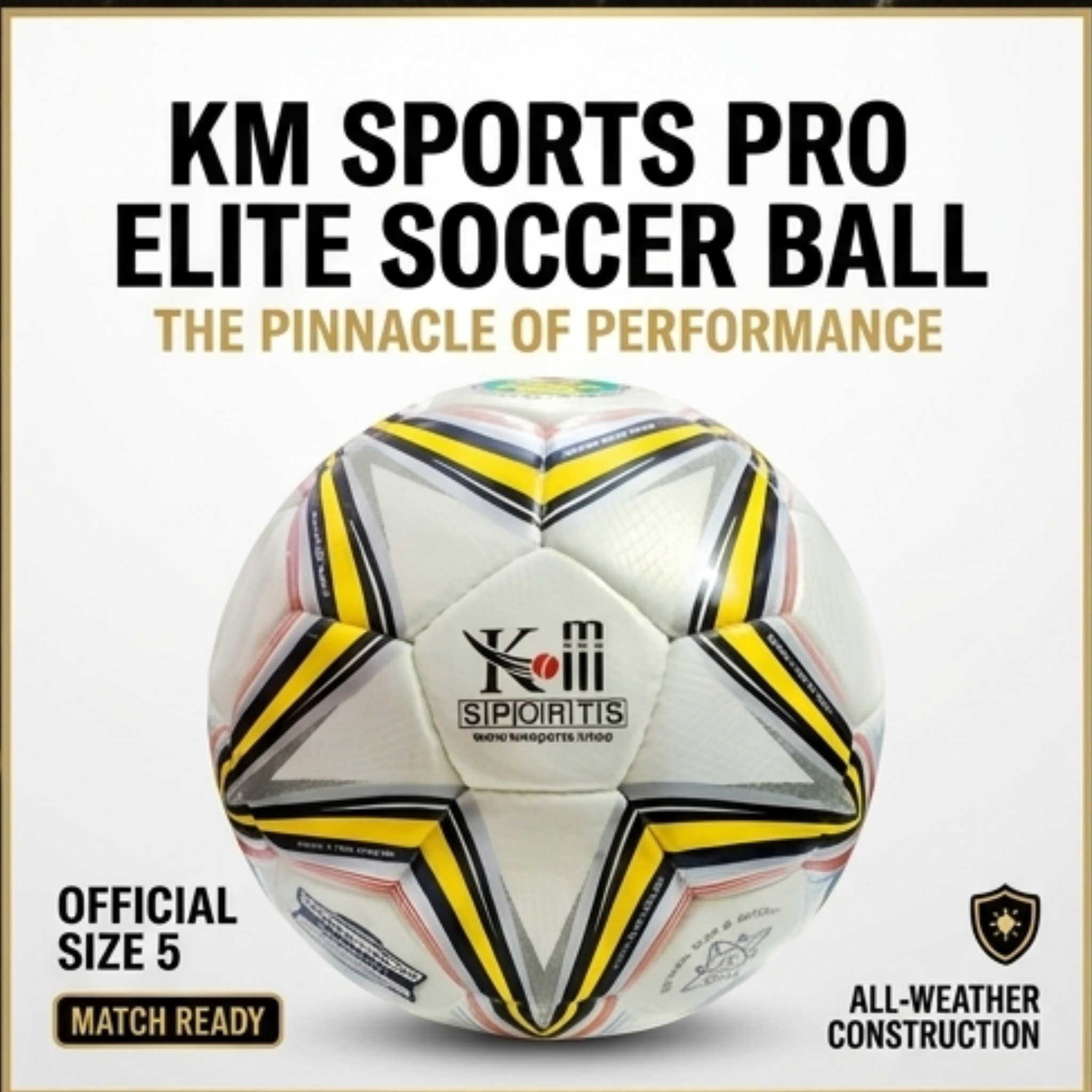 KM Sports Pro Elite Soccer Ball - Official Size 5 Match Ball