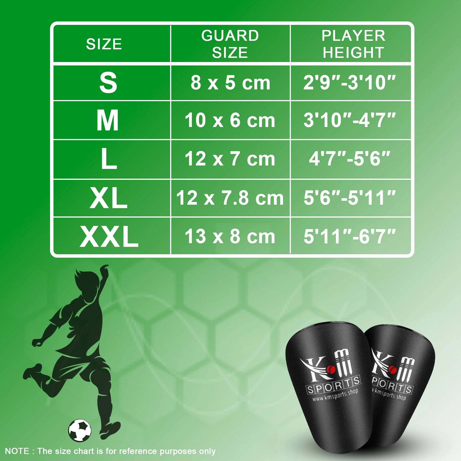 Soccer shin pads with ankle protection – for youth &amp; adults Size chart