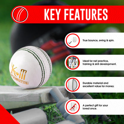 Durable hand-stitched white cricket ball – Ideal for training &amp; matches