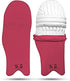 Red cricket leg guard with white helmet on a white background