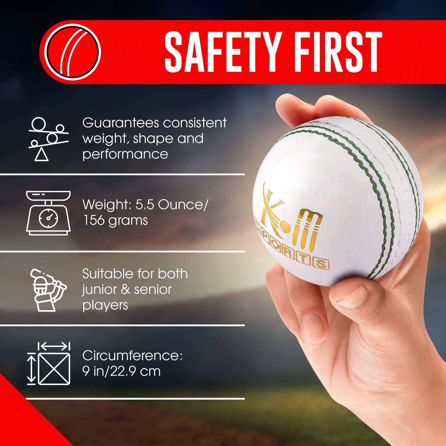 156g white cricket ball for day-night games – Buy in UAE