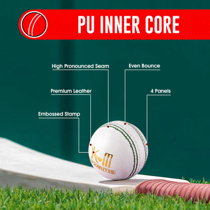 Durable hand-stitched white cricket ball – Ideal for training &amp; matches